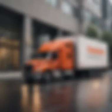Organized Moving Truck A well-organized moving truck parked outside a commercial building