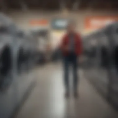 Customer Exploring Appliance Discounts at Sears An enthusiastic customer exploring appliance discounts during a Sears sale.