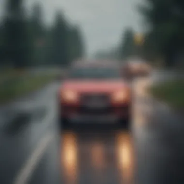 A car safely navigating a challenging road condition.