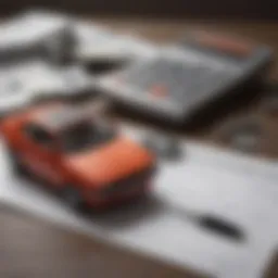 A calculator and car keys on a table, symbolizing budgeting for car insurance.