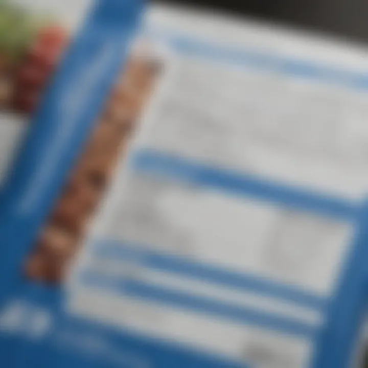 A close-up of the nutritional information on a PetSmart Blue Basics packaging