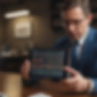 Investor Analysis in the American Market An investor analyzing financial data on a digital tablet