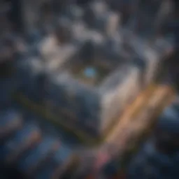 Aerial view of a bustling corporate headquarters