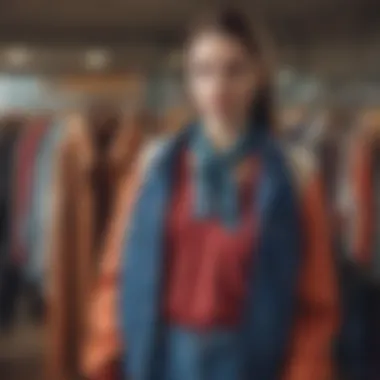 Diverse Styles in Second-Hand Fashion A vibrant collection of second-hand clothing showcasing diverse styles