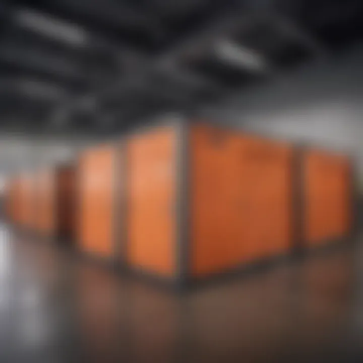 A modern storage unit facility showcasing various sizes of storage units available for rent.