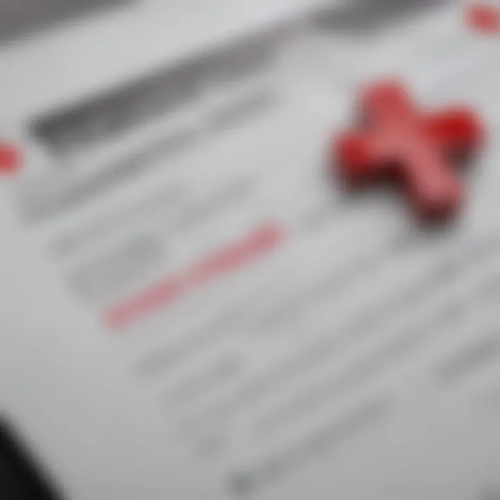 Close-up of a credit report with a red cross on it