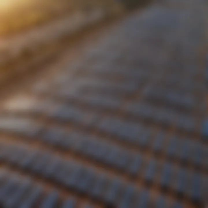 Aerial view of a solar farm with panels producing renewable energy.