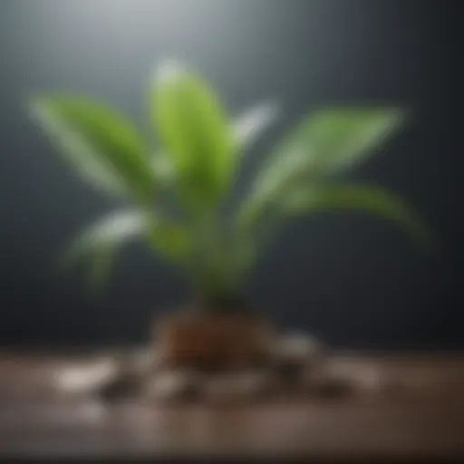 Concept of financial security represented by a growing plant and coins.