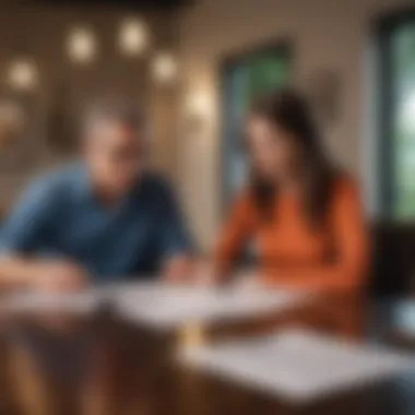A couple reviewing financial documents and options at a table