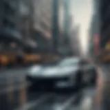 A futuristic auto-driven car navigating through a cityscape