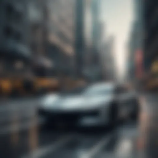 A futuristic auto-driven car navigating through a cityscape
