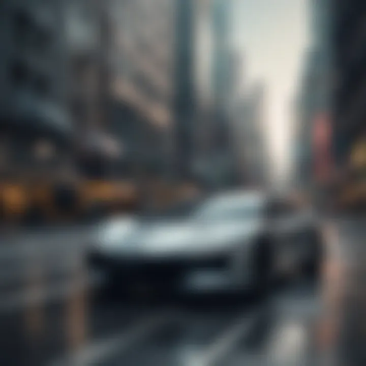 A futuristic auto-driven car navigating through a cityscape