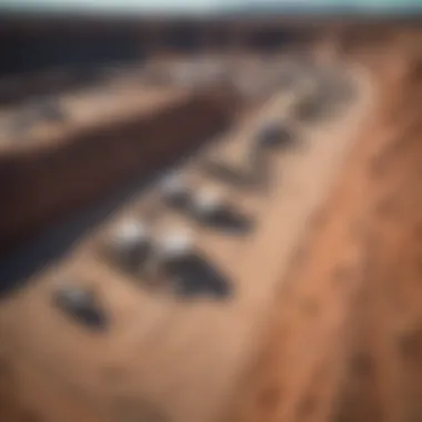 Advanced Lithium Extraction Technology Aerial view of a lithium mining site showcasing advanced extraction technology.