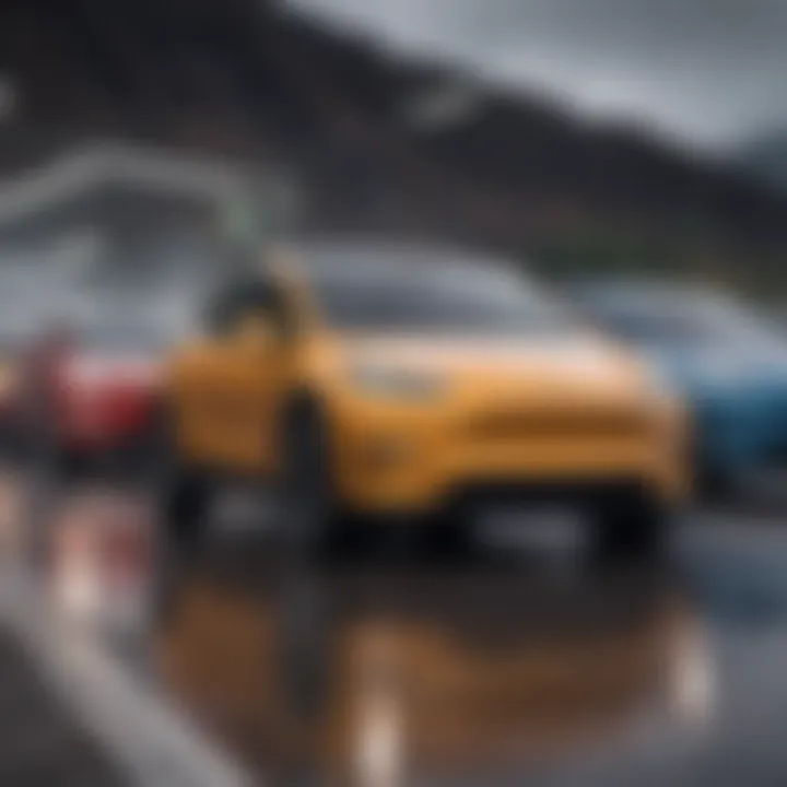 Electric vehicles lined up, highlighting the demand for lithium-ion batteries.