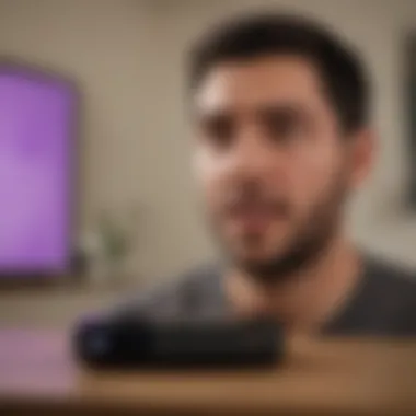 A person using Roku device with a frustrated expression