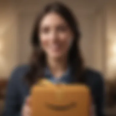 Happy recipient opening an Amazon gift