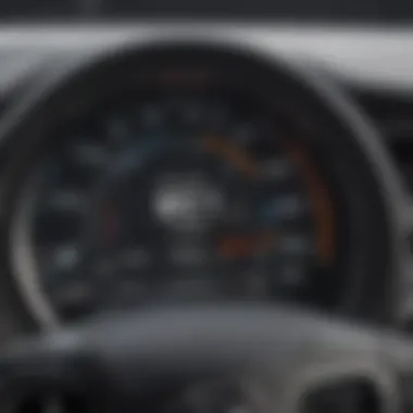 A close-up view of a car dashboard with a credit score display