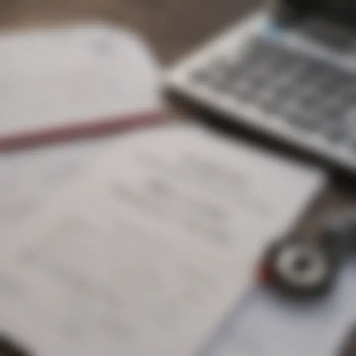 A close-up of wedding loan documents next to a calculator and wedding invitation.