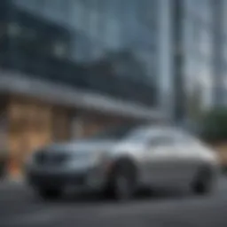 A modern vehicle parked outside an office building, symbolizing business use.
